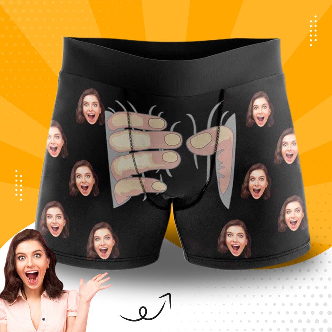 Custom Boxers Personalized Underwear with Face Custom Black Hand Men&