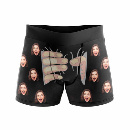 Custom Boxers Personalized Underwear with Face Custom Black Hand Men&