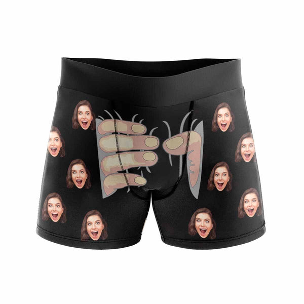 Custom Boxers Personalized Underwear with Face Custom Black Hand Men's All-Over Print Boxer Briefs