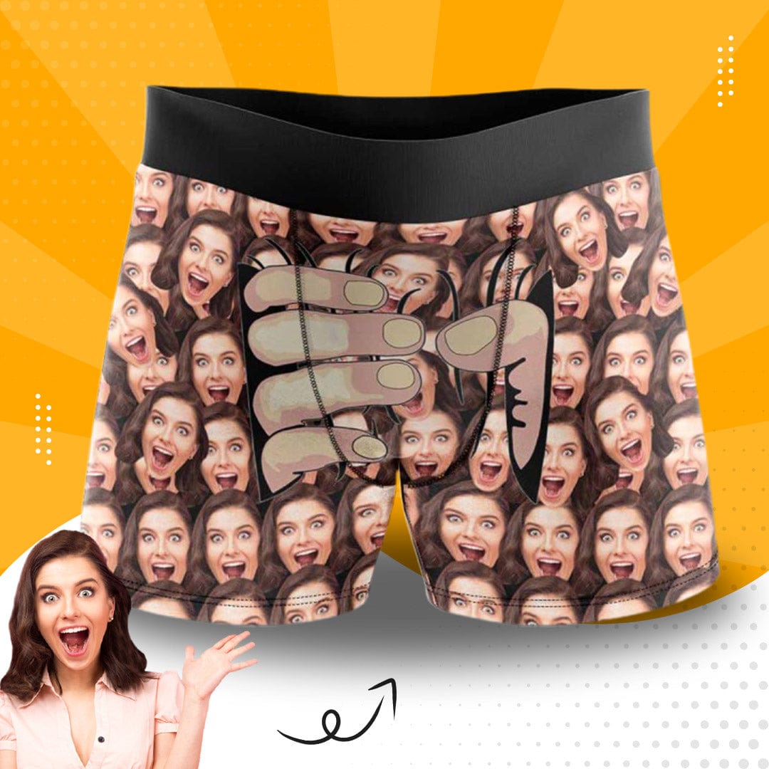 Custom Boxers Personalized Underwear with Face Custom Brown Hand Men&