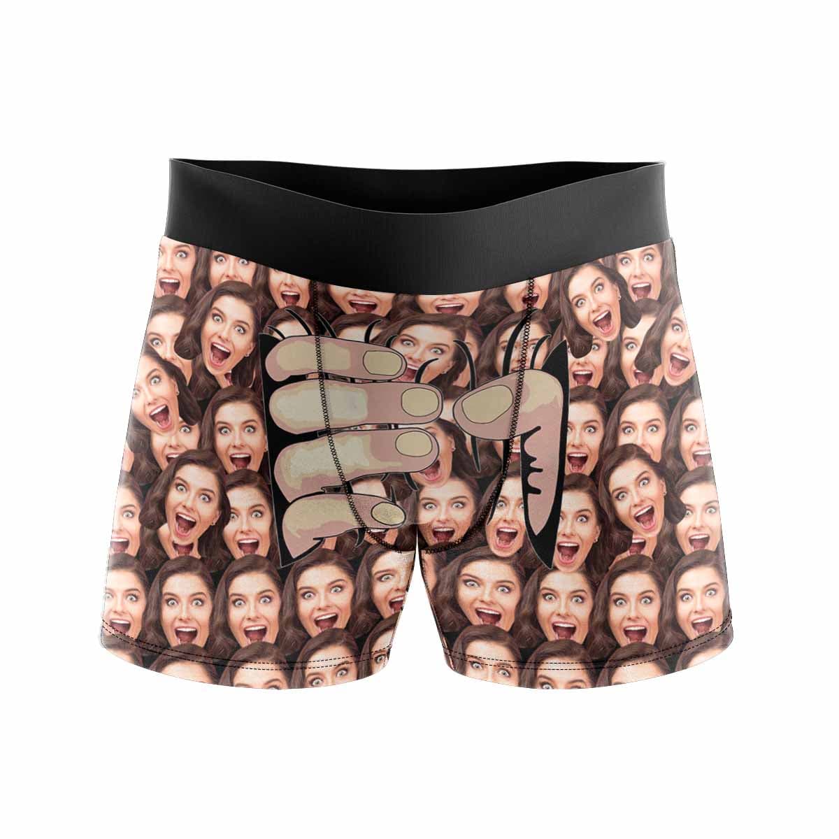 Custom Boxers Personalized Underwear with Face Custom Brown Hand Men&