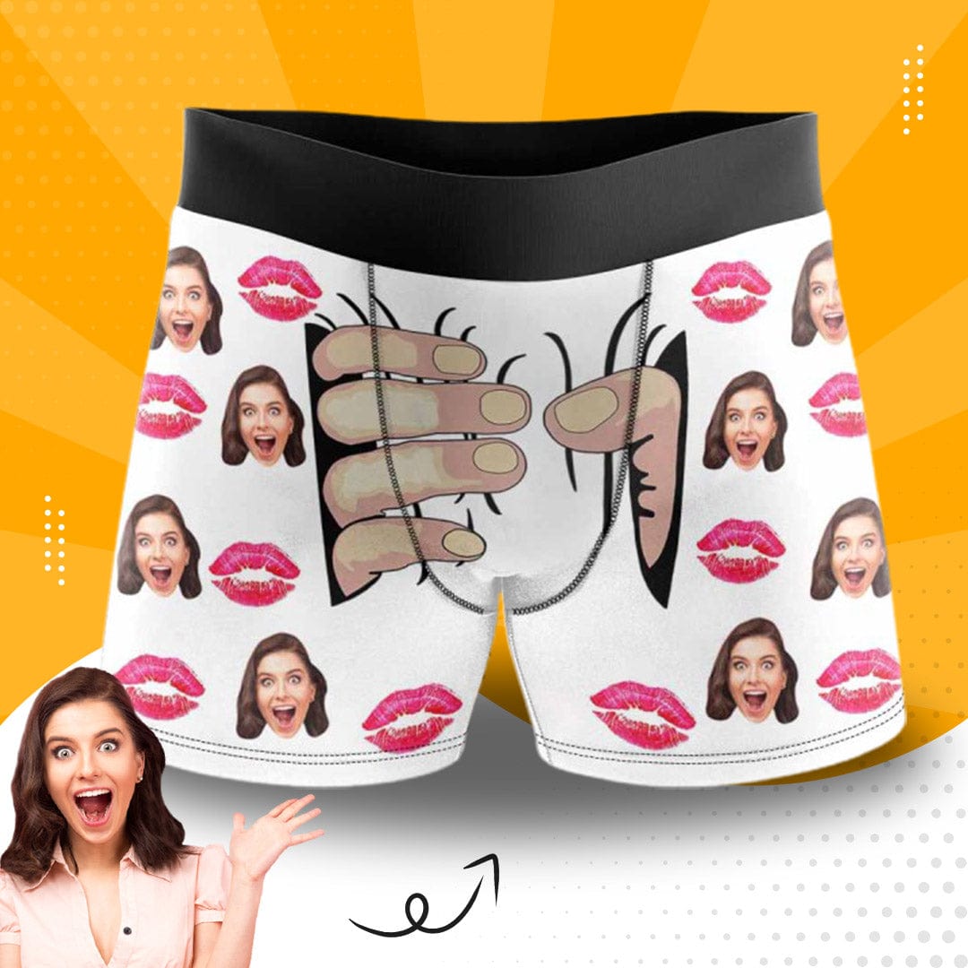 Custom Boxers Personalized Underwear with Face Custom White Hand Men&