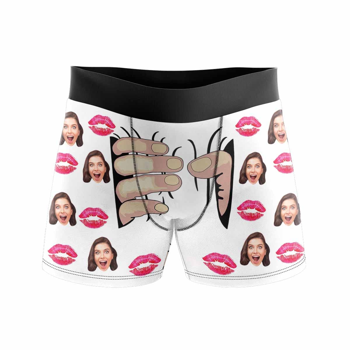 Custom Boxers Personalized Underwear with Face Custom White Hand Men&