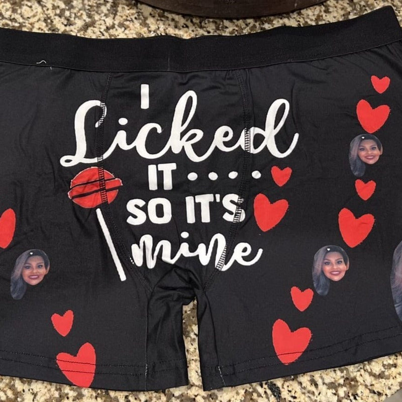 [Made In USA] Custom Men's Boxer Briefs with Girlfriend Face I Licked It Red Love Personalized Boxers Underwear For Valentine's Day Gift