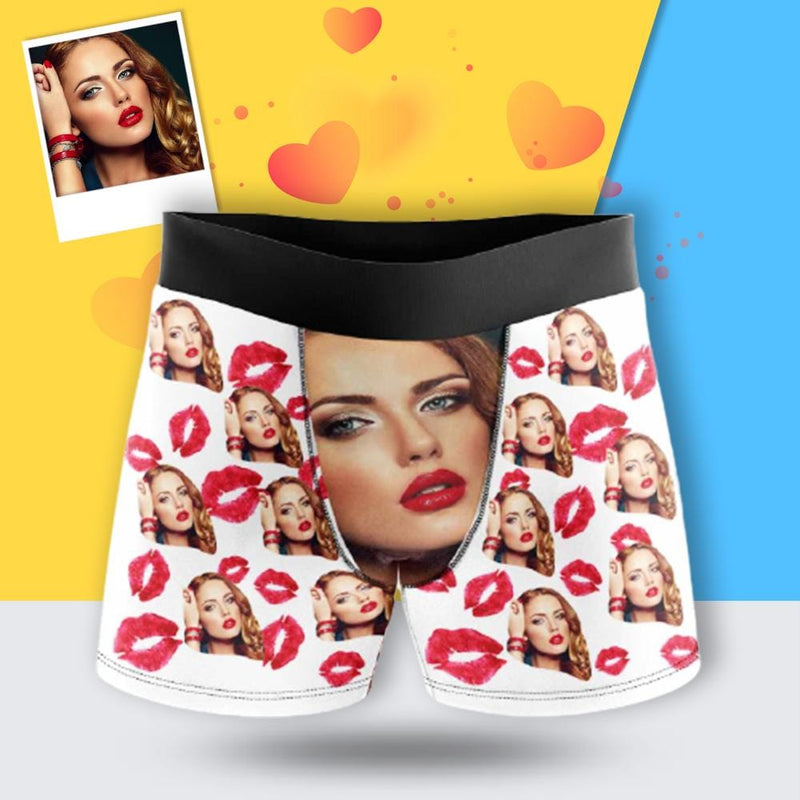 Personalized Boxers Custom Face Red Lips Big Face Men's Boxer Briefs