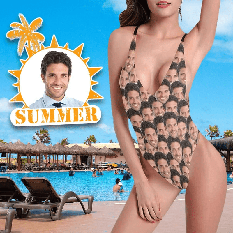 #Cruise Outfit-Couple Matching Swimwear Custom Face Boyfriend/Husband Personalized?Bathing?Suits Women's Slip One-Piece Swimsuit Gift For Her