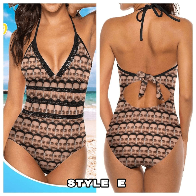 Custom Boyfriend Face Funny Smash Swimsuit Personalized Women's One Piece Bathing Suit For Her