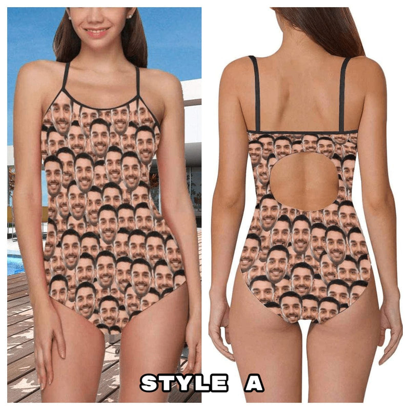 Custom Boyfriend Face Funny Smash Swimsuit Personalized Women's One Piece Bathing Suit For Her