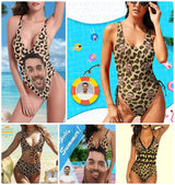 Personalized Leopard Swimsuits Custom Funny Face One Piece Swimsuits Photo Women's  Bathing Swimsuits Gift For Her