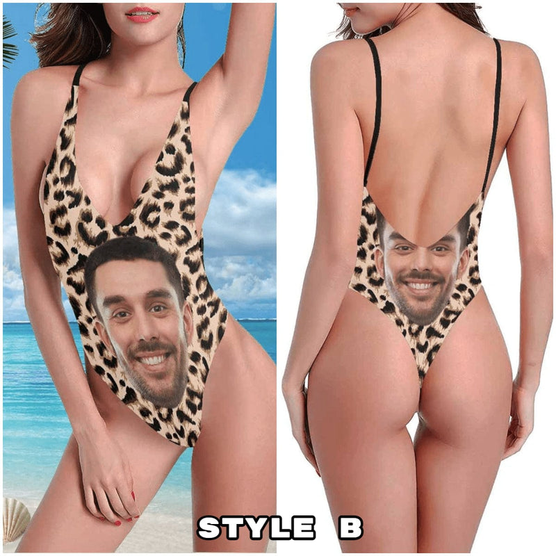 Personalized Leopard Swimsuits Custom Funny Face One Piece Swimsuits Photo Women's  Bathing Swimsuits Gift For Her