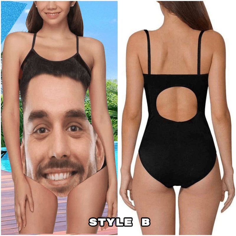 Personalized Tongue Swimsuits Custom Funny Face One Piece Bathing Suit Photo Women's Swimwear Gift For Her