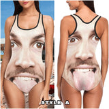 Personalized Tongue Swimsuits Custom Funny Face One Piece Bathing Suit Photo Women's Swimwear Gift For Her