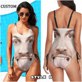 Personalized Tongue Swimsuits Custom Funny Face One Piece Bathing Suit Photo Women's Swimwear Gift For Her