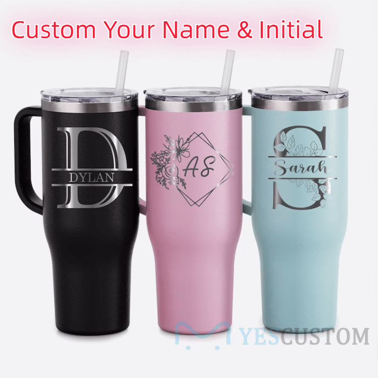 【Limit Discounts】Custom Your Name & Initial Personalized 40oz Stainless Steel Travel Mug with Handle and Straw Lid Large Capacity Car Cup