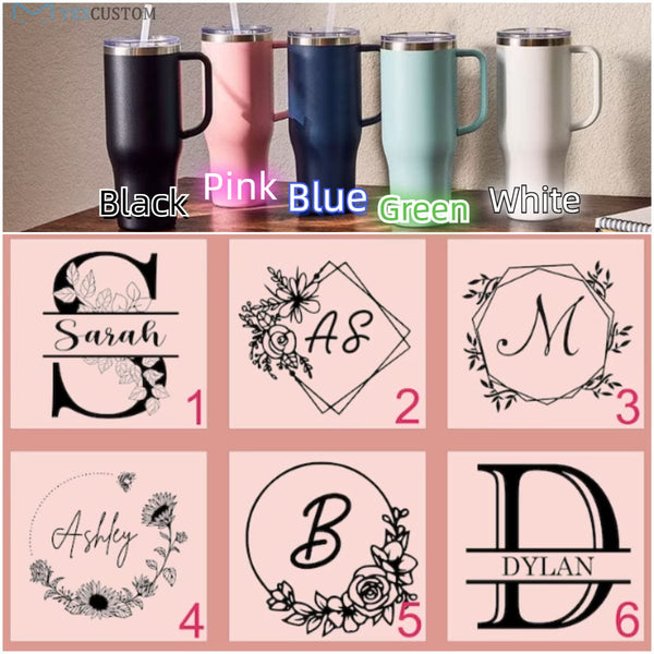 【Limit Discounts】Custom Your Name & Initial Personalized 40oz Stainless Steel Travel Mug with Handle and Straw Lid Large Capacity Car Cup