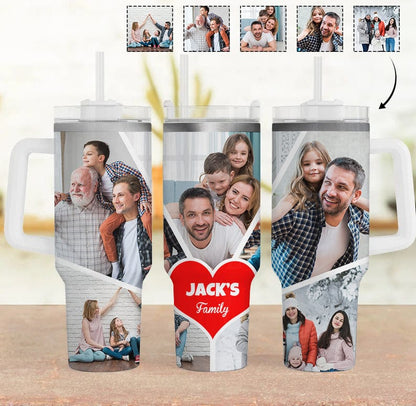 Custom 5 Photos Personalized 40oz Stainless Steel Travel Mug with Handle and Straw Lid Large Capacity Car Cup