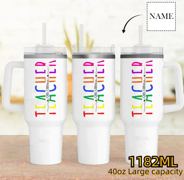 Custom Name Teacher's 40oz Stainless Steel Travel Mug with Handle and Straw Lid Large Capacity Car Cup