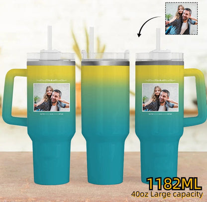 Custom Your Photo Gradient Background Personalized 40oz Stainless Steel Travel Mug with Handle and Straw Lid Large Capacity Car Cup