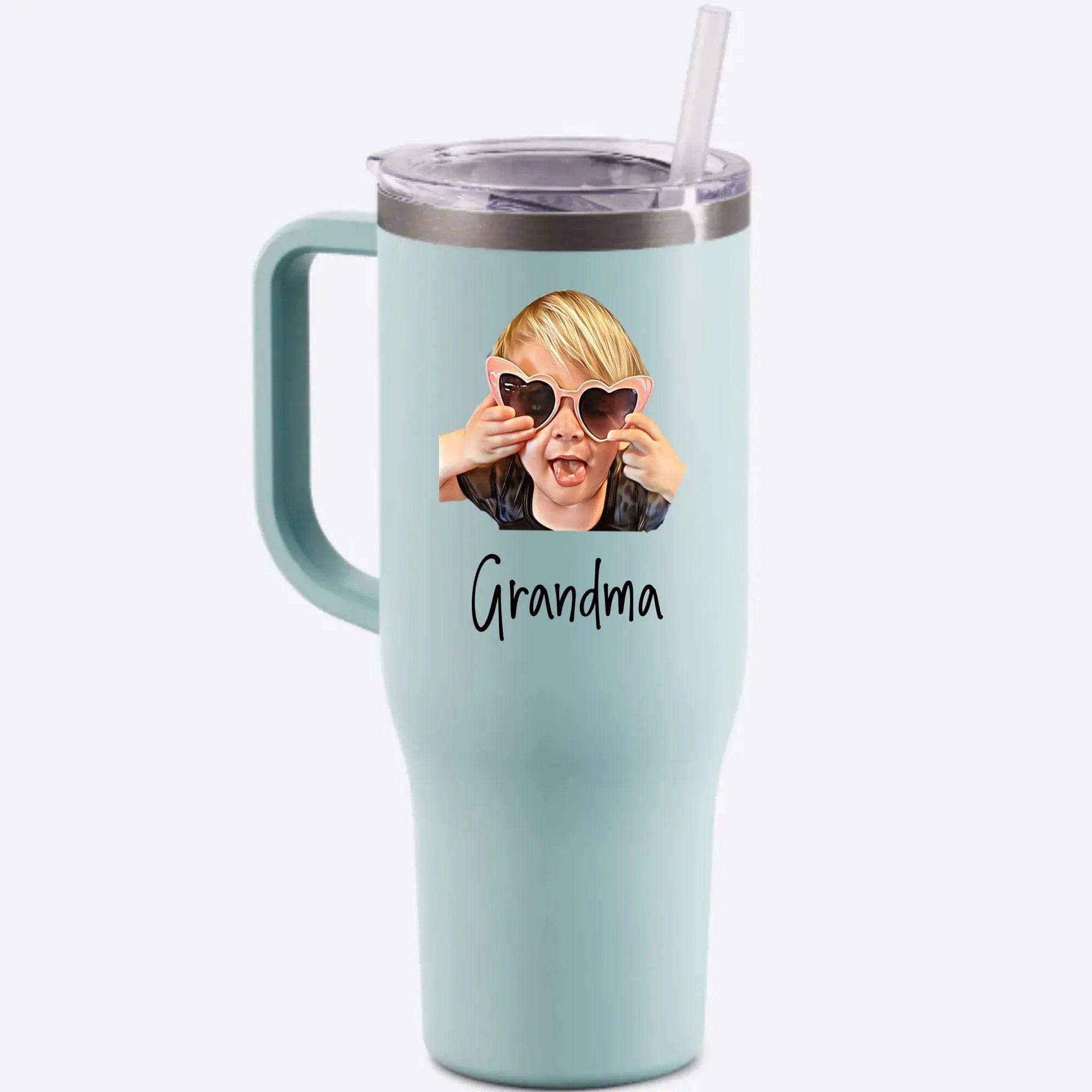 Custom Your Photo &amp; Text Personalized 40oz Stainless Steel Travel Mug with Handle and Straw Lid Large Capacity Car Cup