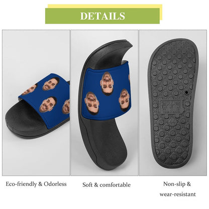 Custom Face Blue Unisex Slide Sandals For Holiday Gifts