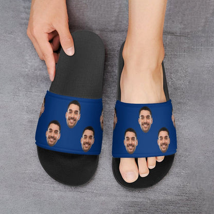 Custom Face Blue Unisex Slide Sandals For Holiday Gifts