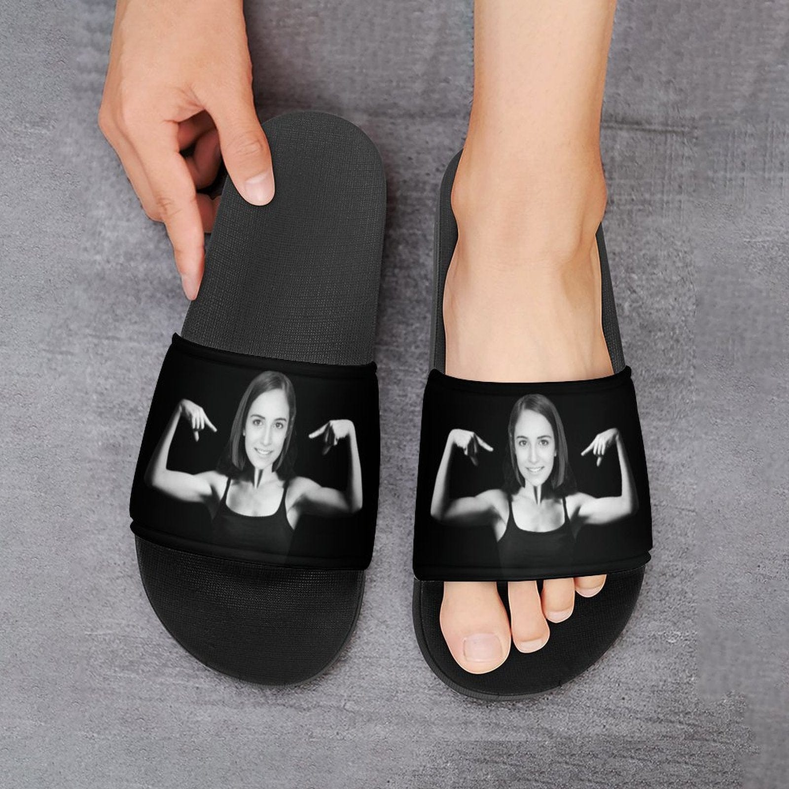 Custom Face Fitness Black Unisex Slide Sandals For Holiday Gifts