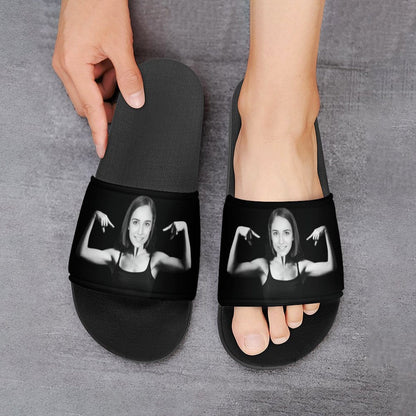 Custom Face Fitness Black Unisex Slide Sandals For Holiday Gifts