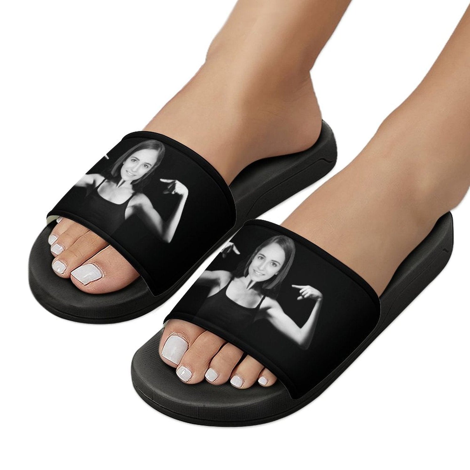 Custom Face Fitness Black Unisex Slide Sandals For Holiday Gifts