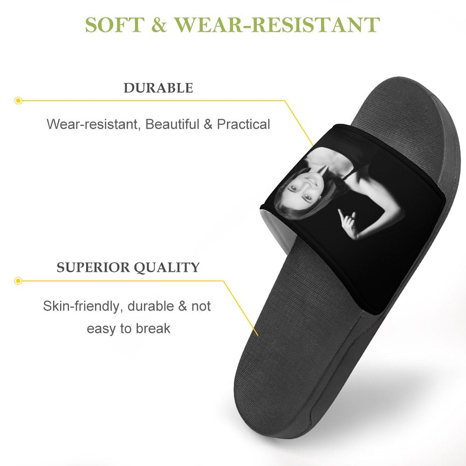 Custom Face Fitness Black Unisex Slide Sandals For Holiday Gifts