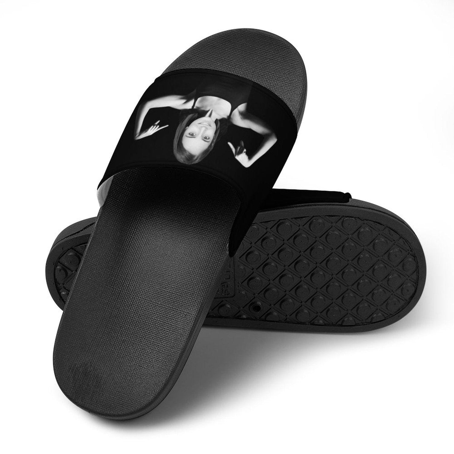 Custom Face Fitness Black Unisex Slide Sandals For Holiday Gifts