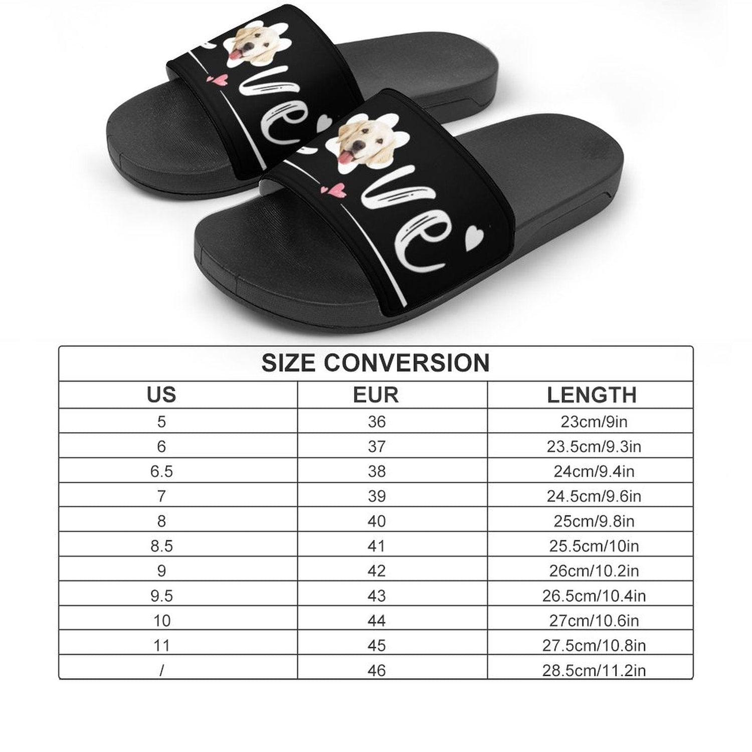 Custom Pet Face Love Unisex Slide Sandals For Holiday Gifts