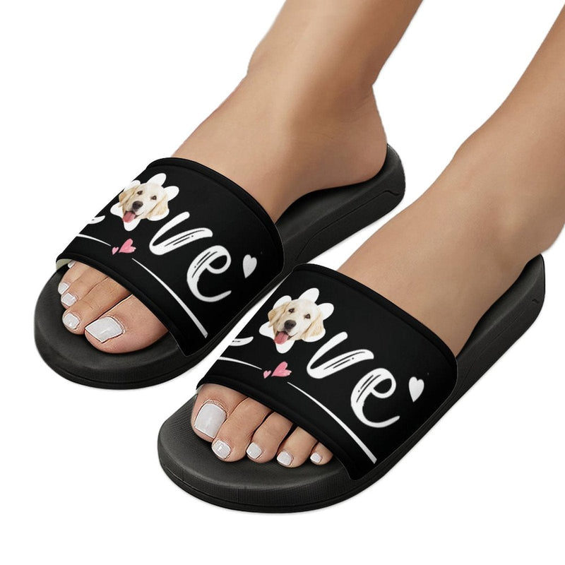 Custom Pet Face Love Unisex Slide Sandals For Holiday Gifts