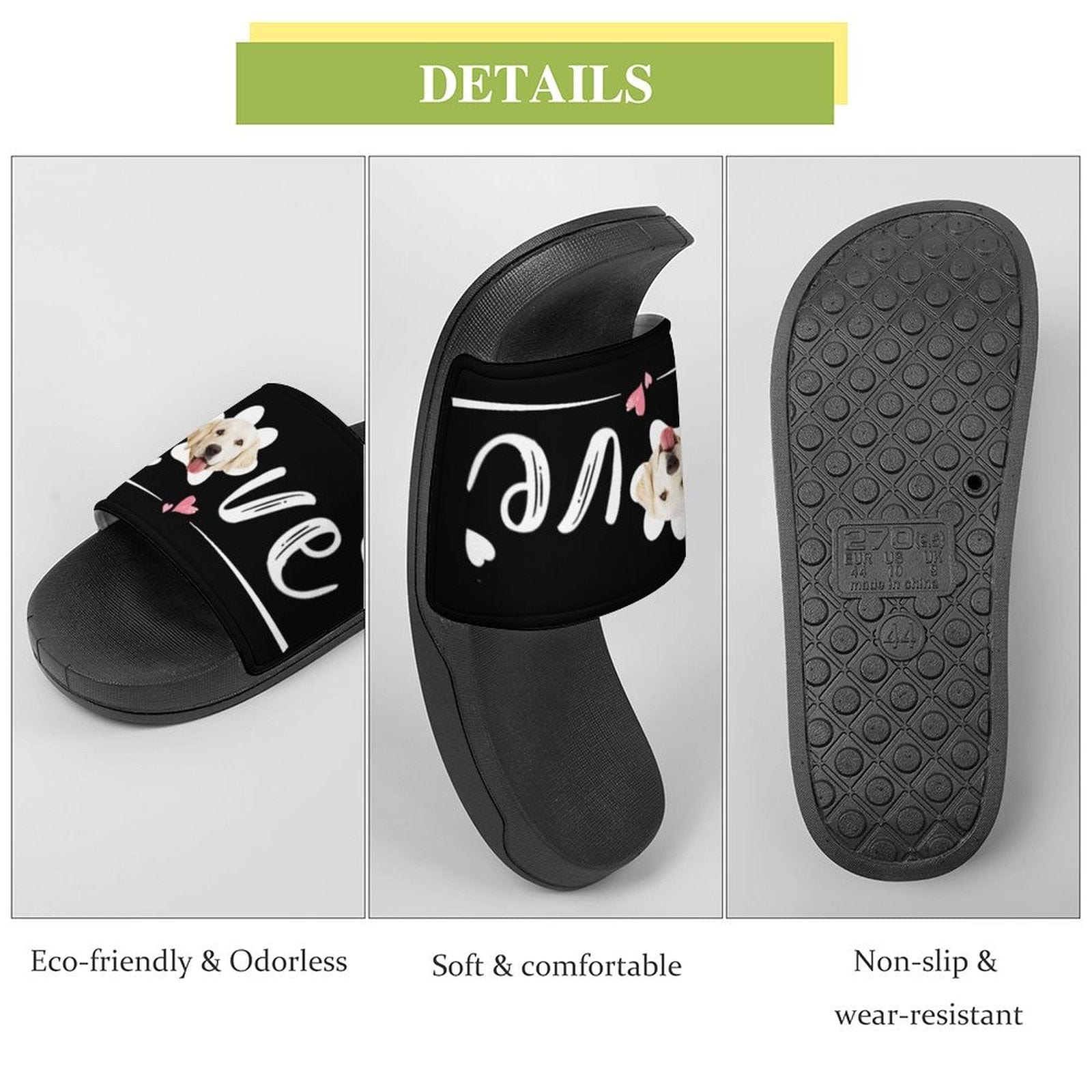 Custom Pet Face Love Unisex Slide Sandals For Holiday Gifts