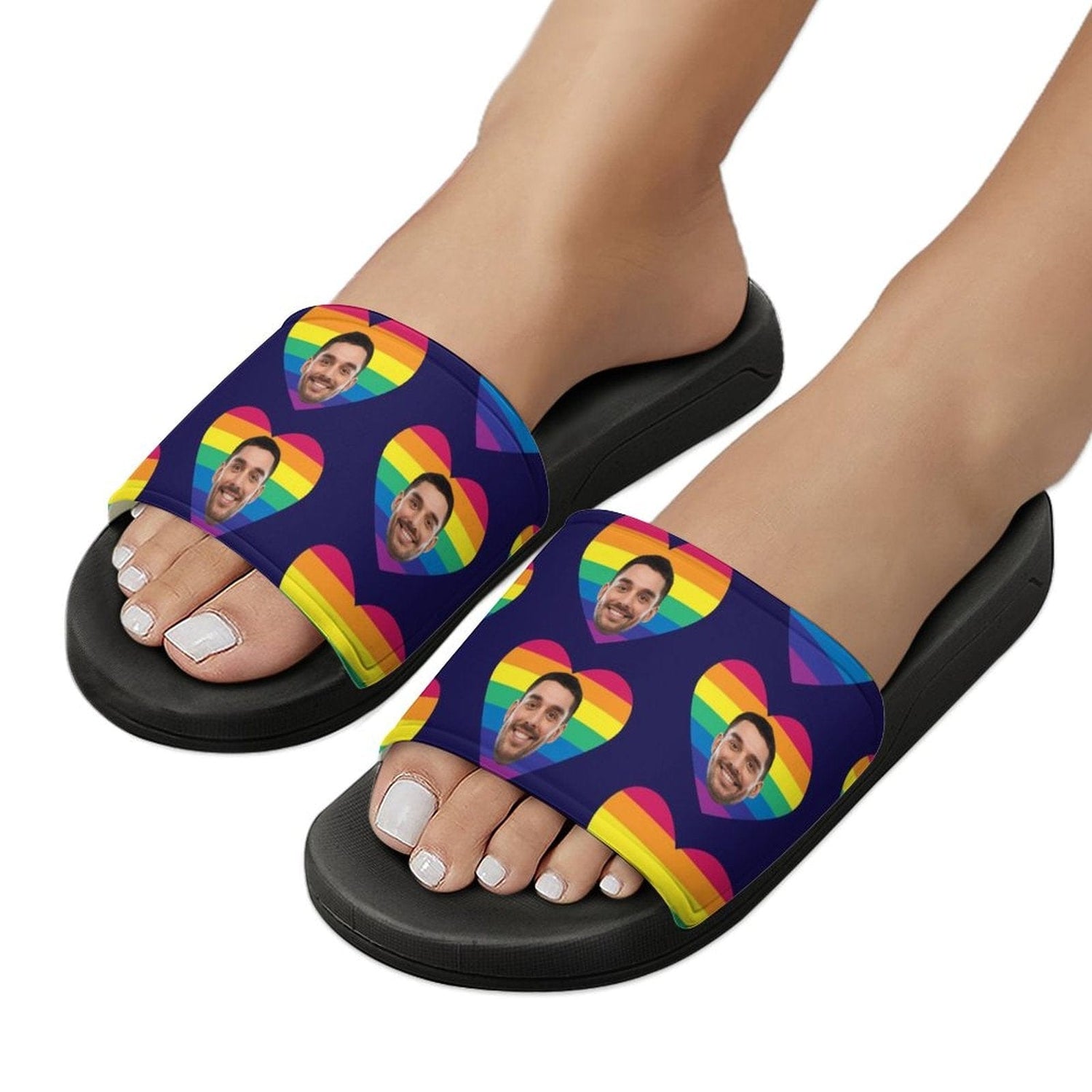 Custom Face Rainbow Love Unisex Slide Sandals For Holiday Gifts