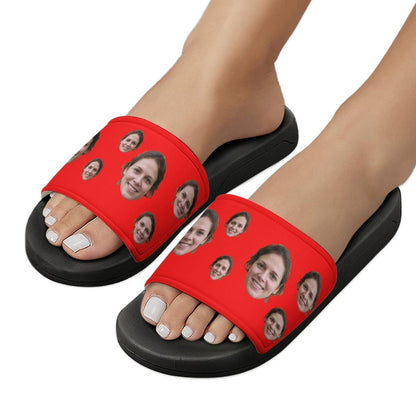 Custom Face Red Unisex Slide Sandals For Holiday Gifts