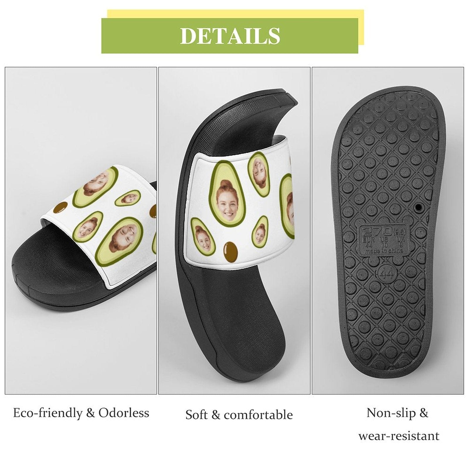 Personalized Avocado Slippers Home Shoes Custom Face Unisex Slide Sandals