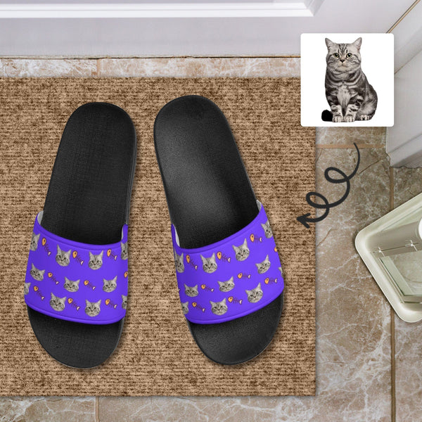 Personalized Cat Face Slippers Home Shoes Custom Cats & Fish Bone Slide Sandals