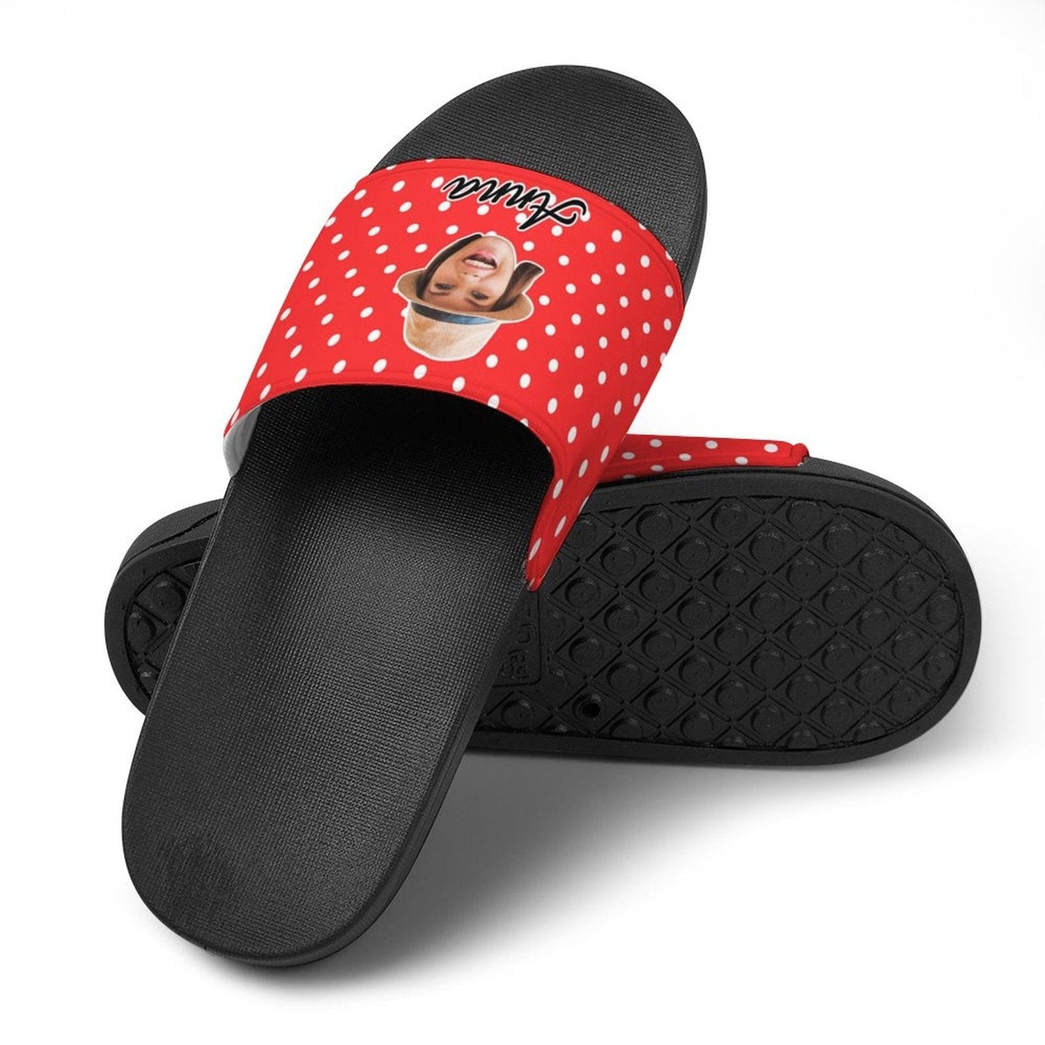 Personalized Red Polka Dots Slippers Home Shoes Custom Face Slide Sandals