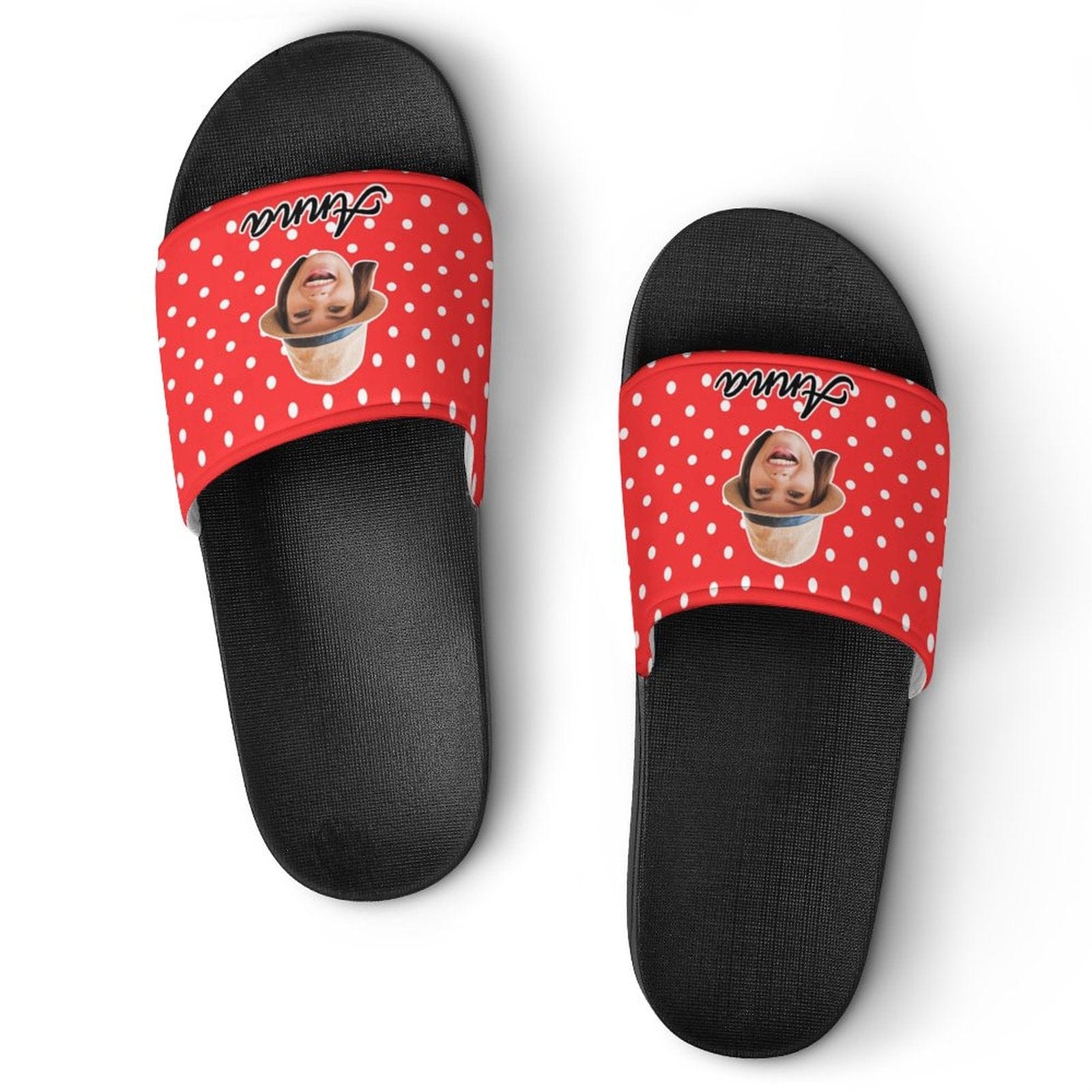 Personalized Red Polka Dots Slippers Home Shoes Custom Face Slide Sandals