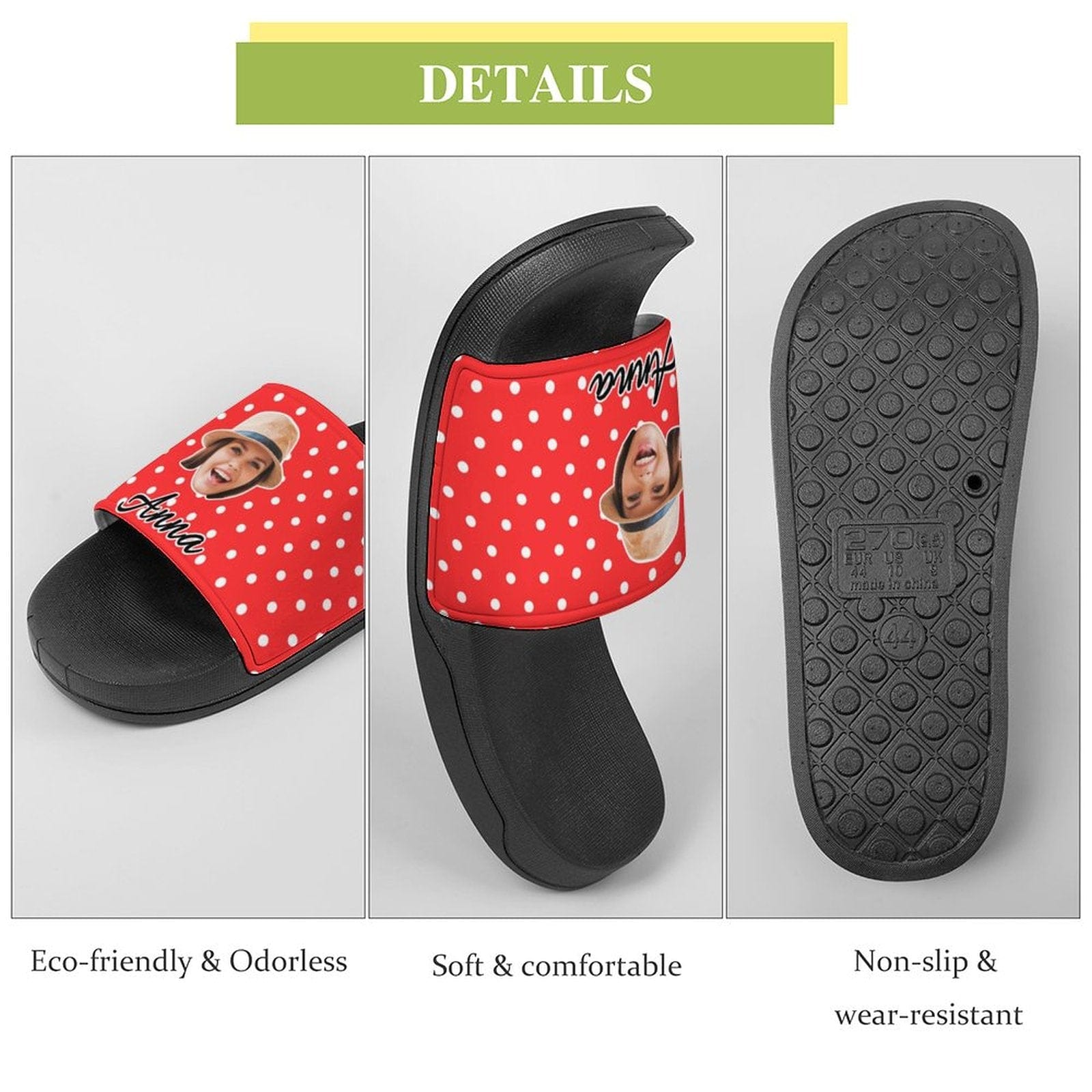 Personalized Red Polka Dots Slippers Home Shoes Custom Face Slide Sandals