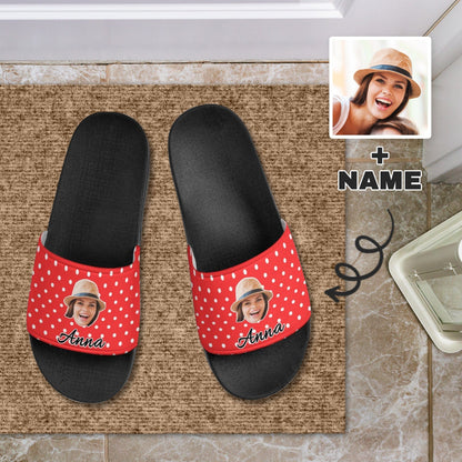 Personalized Red Polka Dots Slippers Home Shoes Custom Face Slide Sandals