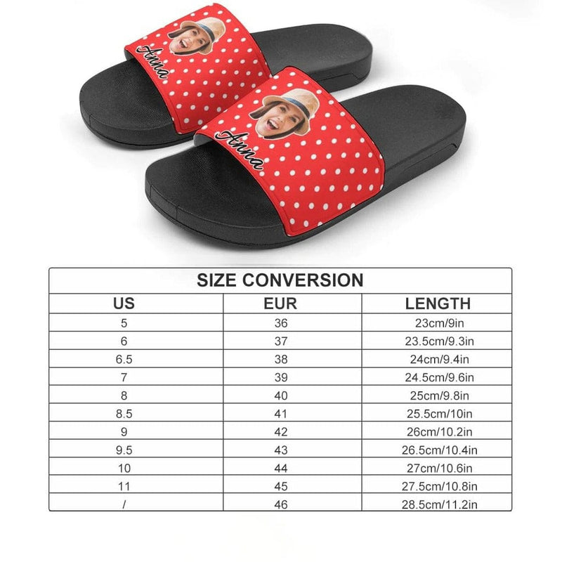 Personalized Red Polka Dots Slippers Home Shoes Custom Face Slide Sandals