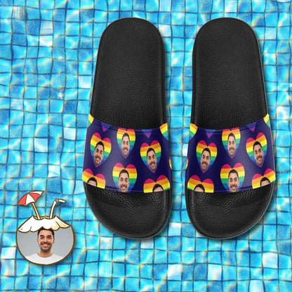 Custom Face Rainbow Love Unisex Slide Sandals For Holiday Gifts