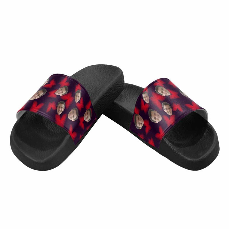 Custom Boyfriend Face Red Butterfly Women's Slide Sandal