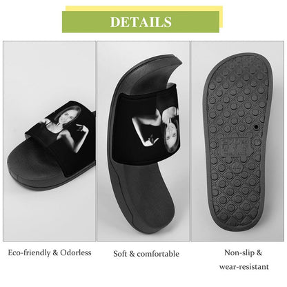 Custom Face Fitness Black Unisex Slide Sandals For Holiday Gifts