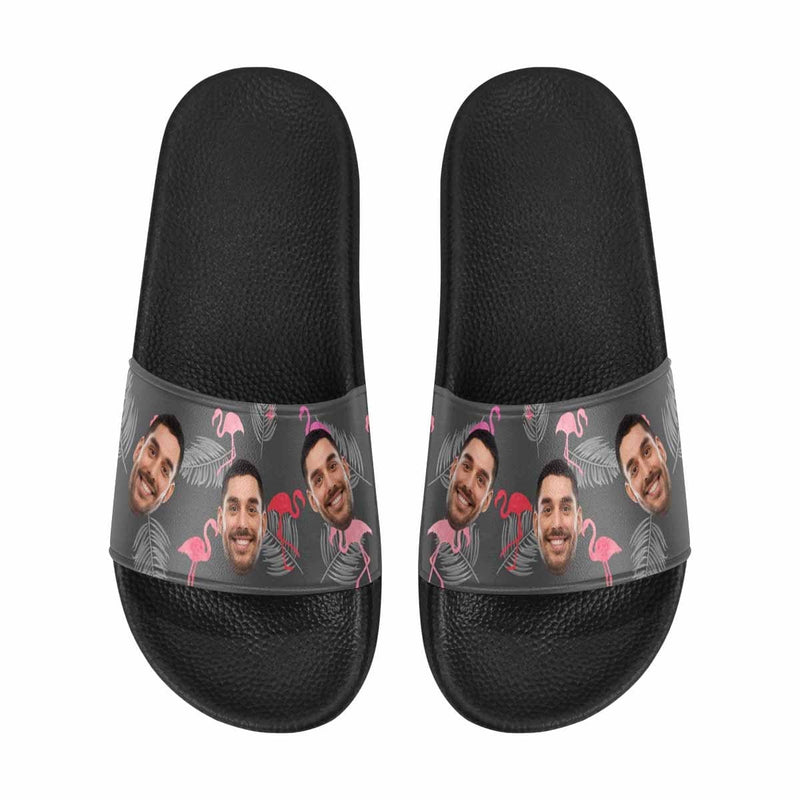 Custom Face Flamingo Grey Women's Slide Sandals