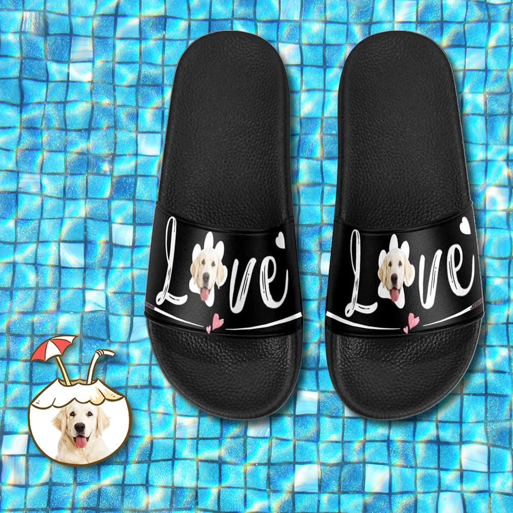 Custom Pet Face Love Unisex Slide Sandals For Holiday Gifts