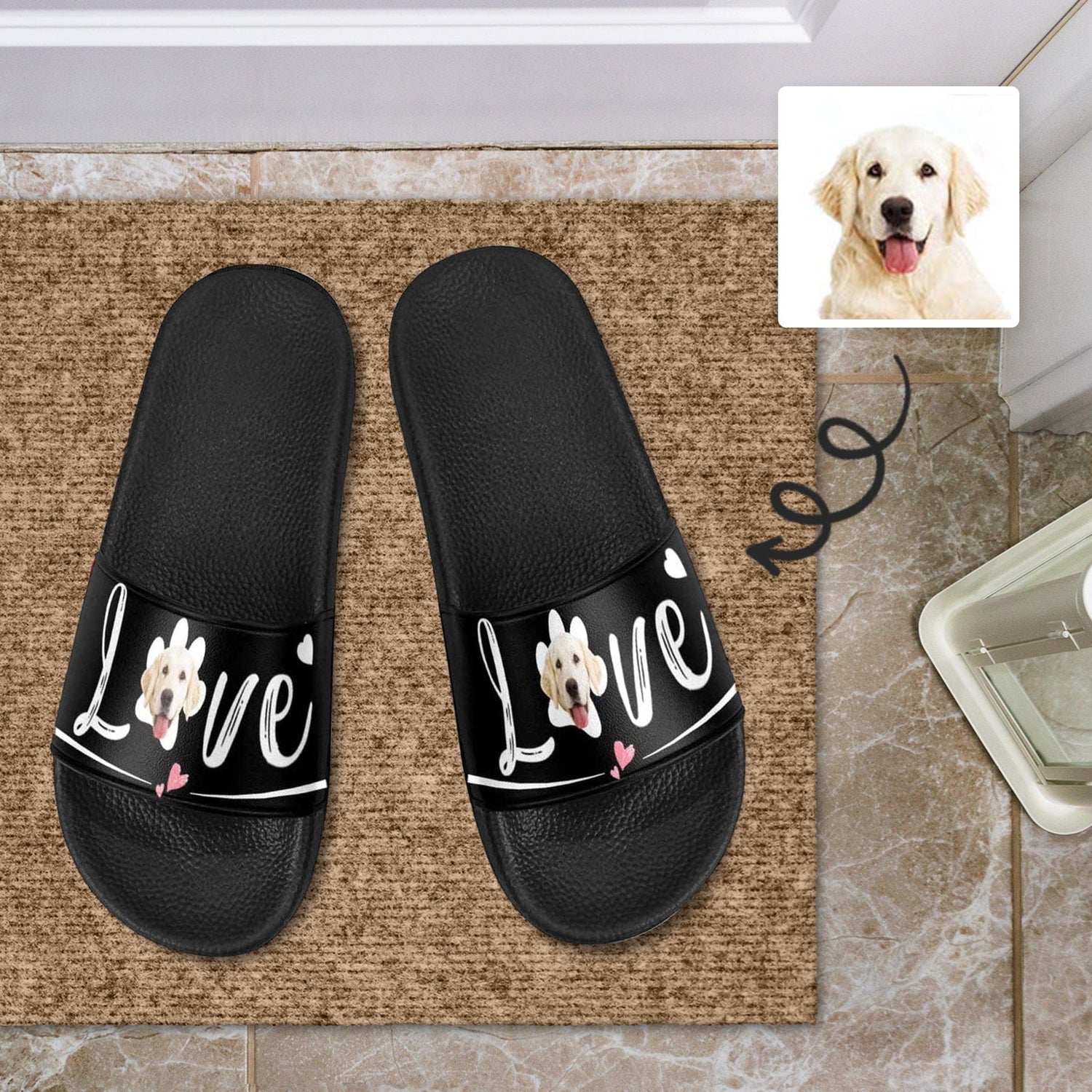 Custom Pet Face Love Unisex Slide Sandals For Holiday Gifts