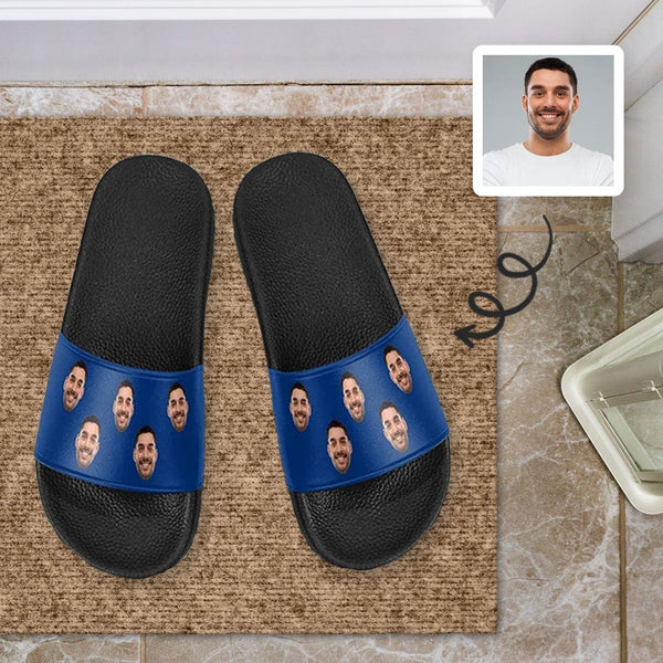 Custom Face Blue Unisex Slide Sandals For Holiday Gifts