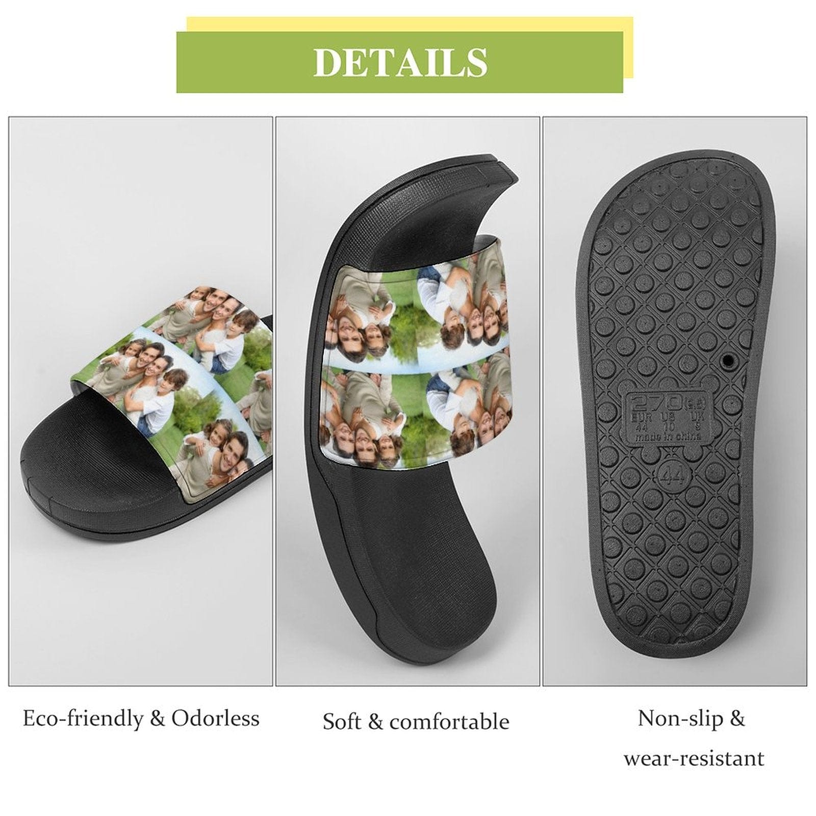 Custom Family Photo Unisex Slide Sandals For Holiday Gifts